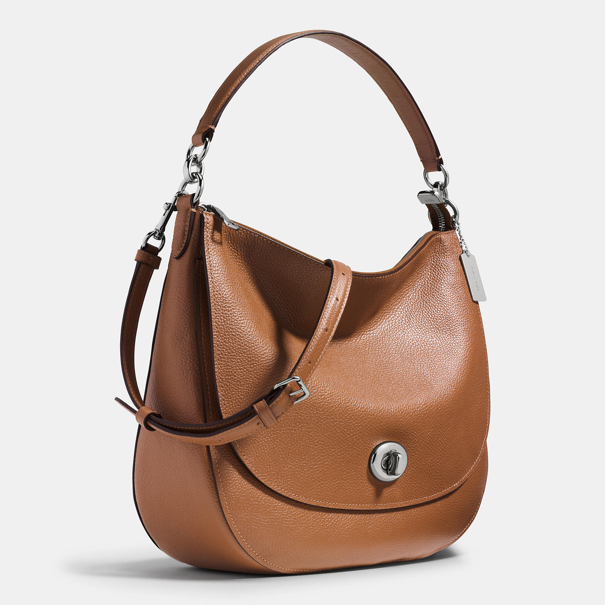 High Quality Brand Coach Turnlock Hobo In Pebble Leather  High Quality Brand Coach Turnlock Hobo In Pebble Leather